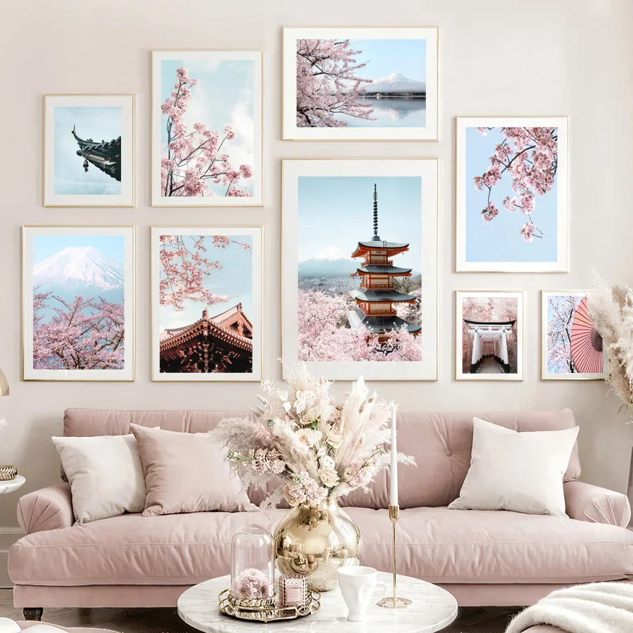 

Peach Blossom Torii Osaka Sensoji Temple Mount Fuji Nordic Japan Wall Art Canvas Painting Posters And Prints Living Room Decor