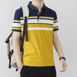 Business Casual Short Sleeve T-shirts Stylish Contrasting Colors Striped Summer New Polo-Neck Men's Clothing Commute Polo Shirts