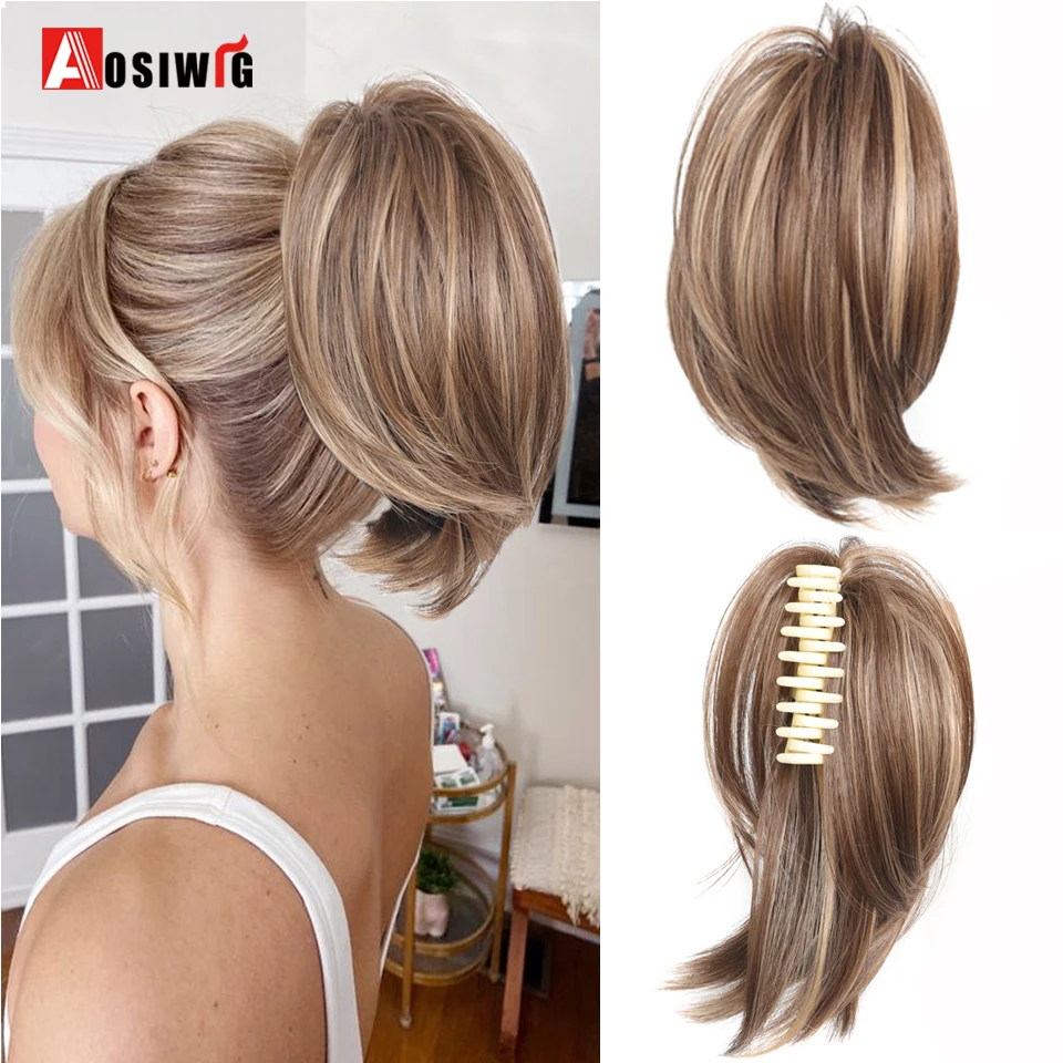 AOSI Synthetic Claw Clip Hair Bun Straight Chignon Bun Ponytail Hair Extensions Tousled Updo Hair Buns Claw Clip Hair Extensions