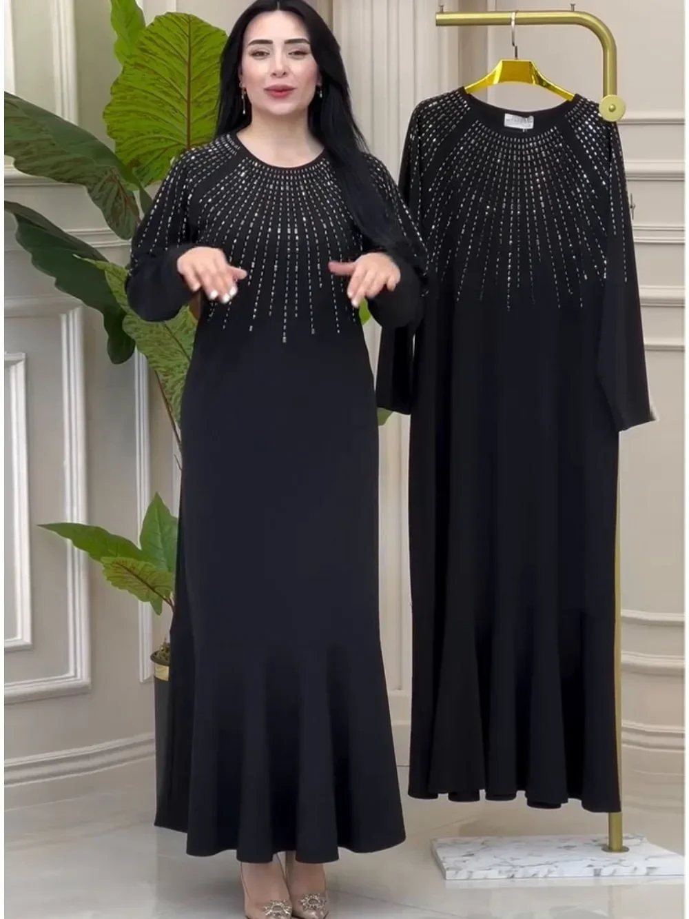 Muslim Abaya Women Long Dress Diamonds Arab Kaftan Party Long Dresses Maxi Robe Jalabiya Vestidos Largos Ramadan Morocco Dubai