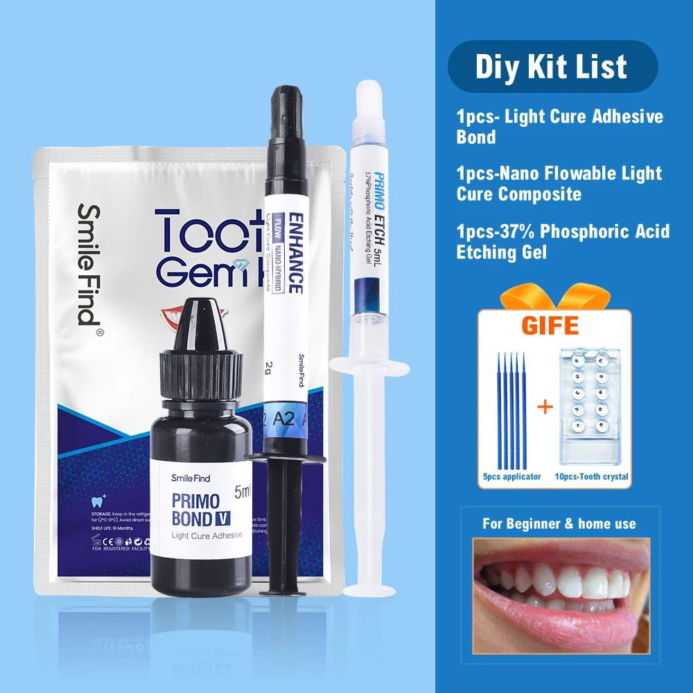 Diy Zahn Edelstein Kit mit aushärten Licht und Kleber Kristalle Zahnschmuck Starter Kit Tiktok Diamanten Edelsteine Kit Kieferorthopädie Produkt