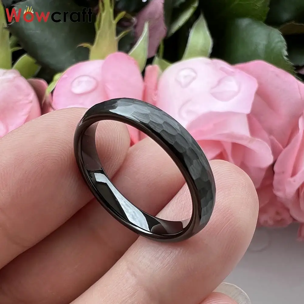 4MM Domed Hammered Tungsten Ring for Women Men Fashion Engagement Wedding Band