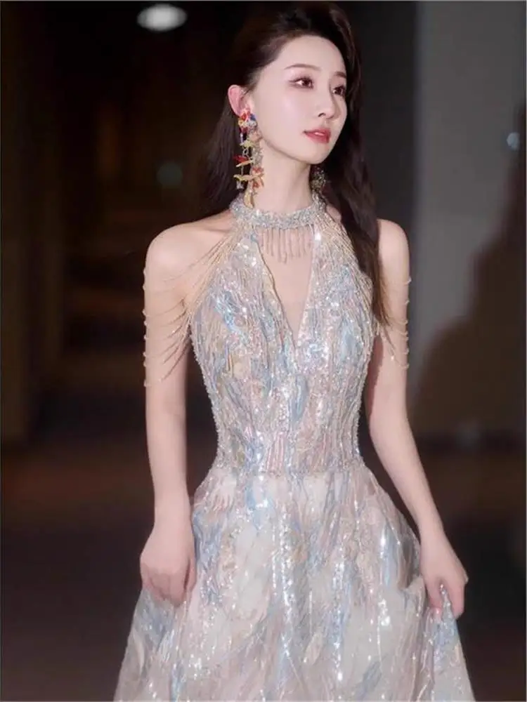 فستان سهرة طويل من Ele للنساء لحفلات الزفاف دكتور المضيف تنورة على شكل حرف a ذات إحساس عالي الجودة بدون Sves