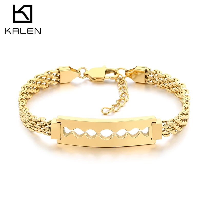 Hip Hop Razor Blade Bracelet for Men Women Stainless Steel Gold Plated Punk Rock Chain Wristband Unisex Jewelry Dropshipping