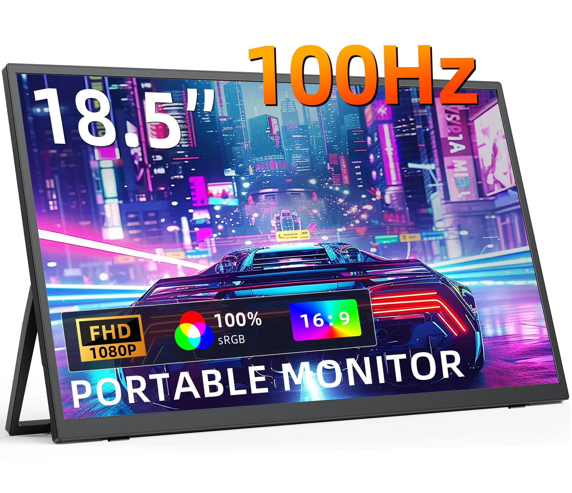 

Amoudo Mobile Monitor 18.5 Inch 1920 x 1080P 100HZ Mobile Display Freestanding Stand Ultra-thin, IPS LCD Panel, Gaming Monitor