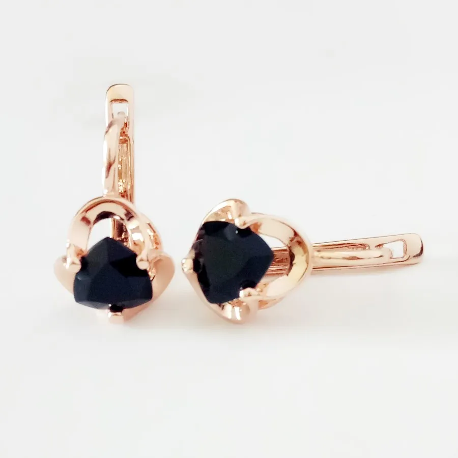 New Fashion Earring 585 Rose Gold Color Jewelry Luxury Lady Heart Shape Pink Cubic Zircon Women Drop Earrings