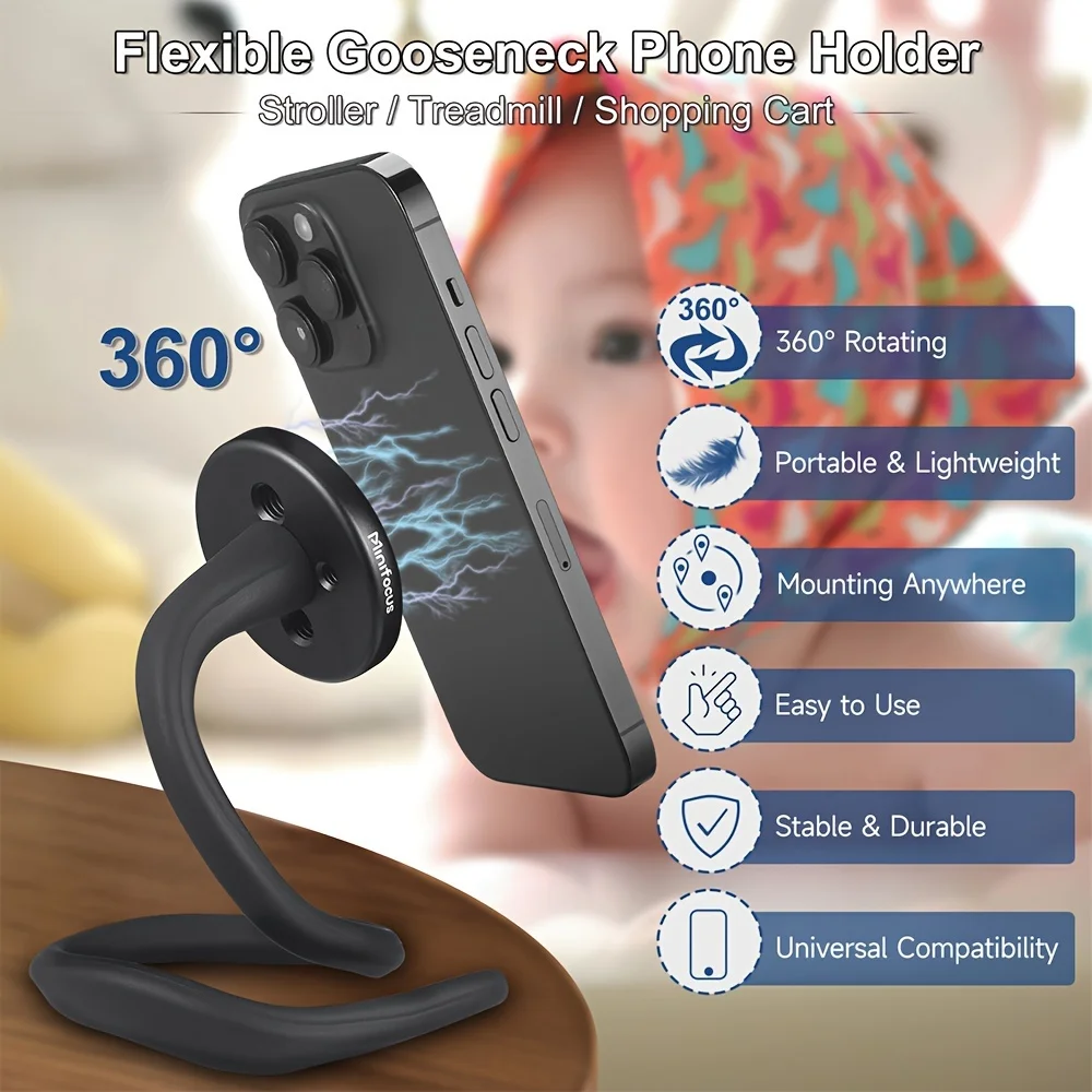 

Flexible Magnetic Phone Holder with Gooseneck Arm Adjustable Portable For iPhone 16/15/14/13/12/11 Pro Max Plus Car Phone Holder