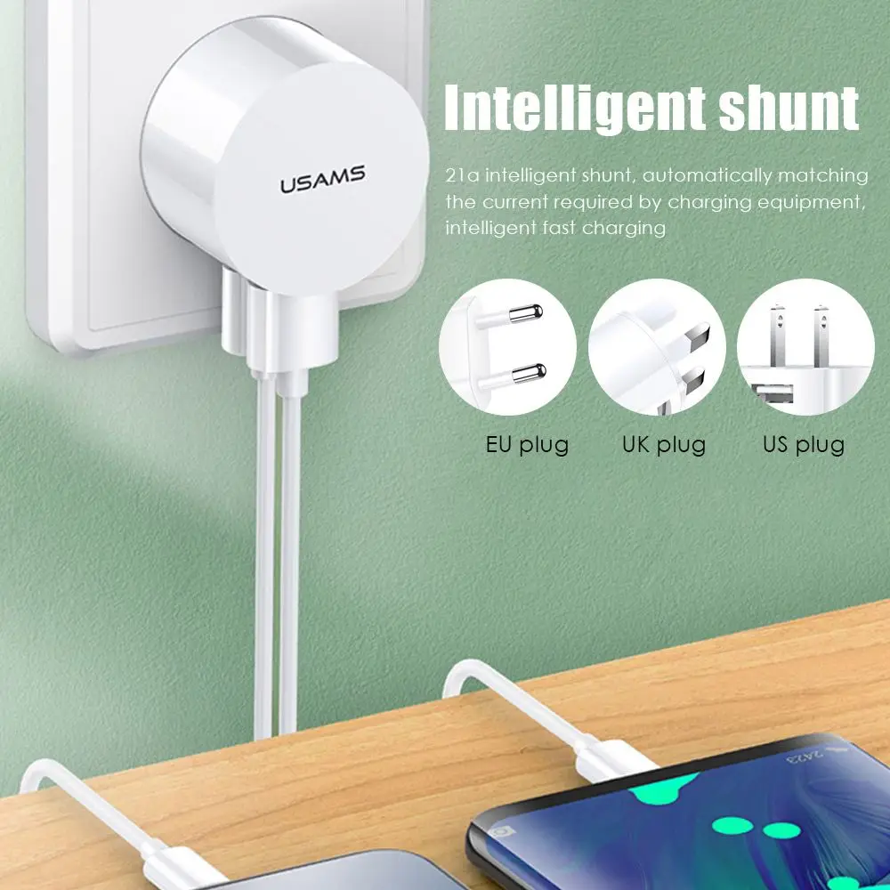 Round Mobile Phone Charging Quick Charge Travel Charger Dual USB Charger Charging Adapter Wall Charger