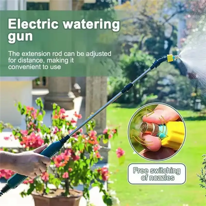 PZHI Electric Spray Gun Telescopic Wand for Watering Plants Fertilizing Lawn 2400mAh Battery 16.4ft Hose Adjustable Nozzle Green