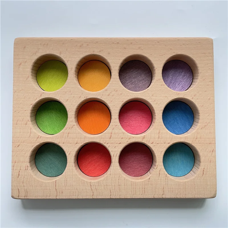 Montessori Rainbow Color Sorting Board Wood Balls Tray Cognitive Matching Peg Dolls Coins Rings Educational Toys For Children