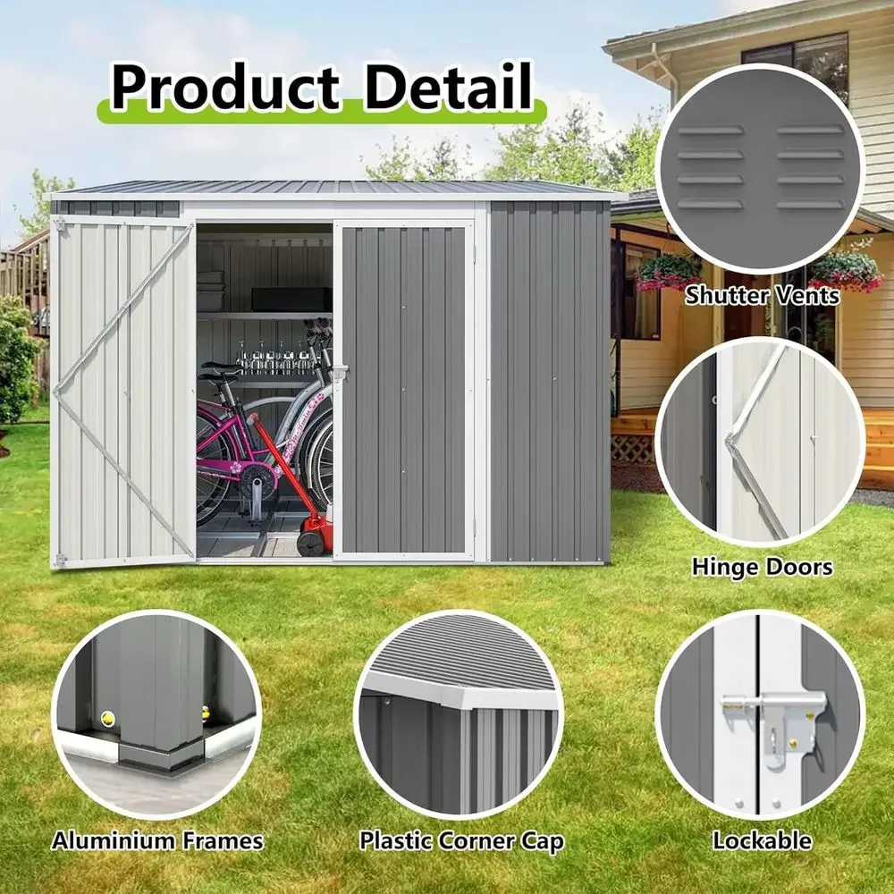 8ft x 6ft Outdoor Metal Storage Shed with Floor, Large Capacity for Tools and Lawn Mowers, Waterproof Garden Shed with Double Lo view 6