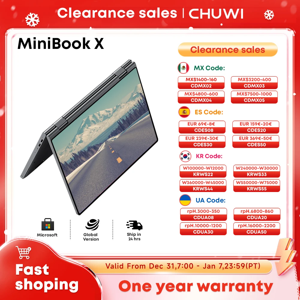 CHUWI MiniBook X 2-in-1 Tablet Laptop 10.51 Inch Touchscreen 12GB LPDDR5 512G SSD Intel N100 Backlit Keyboard Windows 11 WiFi 6