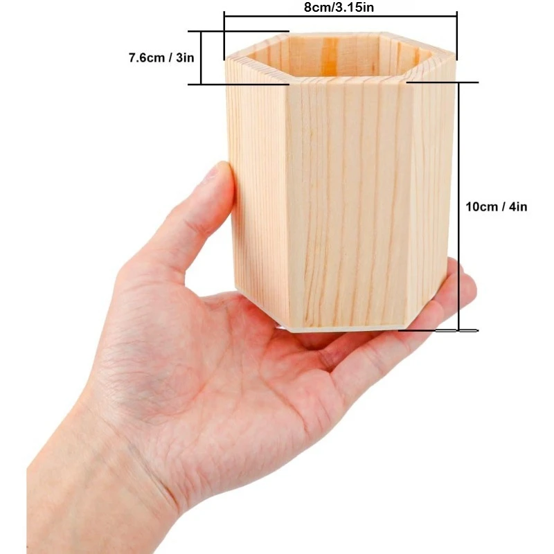 9pc Hexagonal Wooden Storage Box Set Multifunctional Desktop Organizer Minimalist Pencil Case Storage Tube Office Ornament Decor