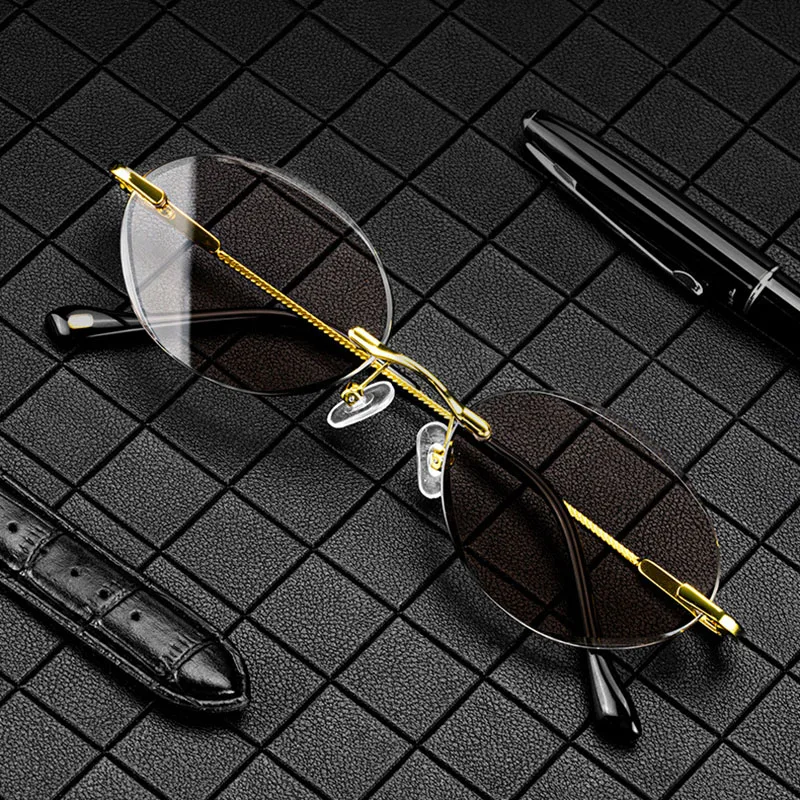 

Natural Crystal Stone Lens Sunglasses Male Fashion Vintage Oval Rimless Glass Sun Glasses Women Brown Top Quality Anti Scratch