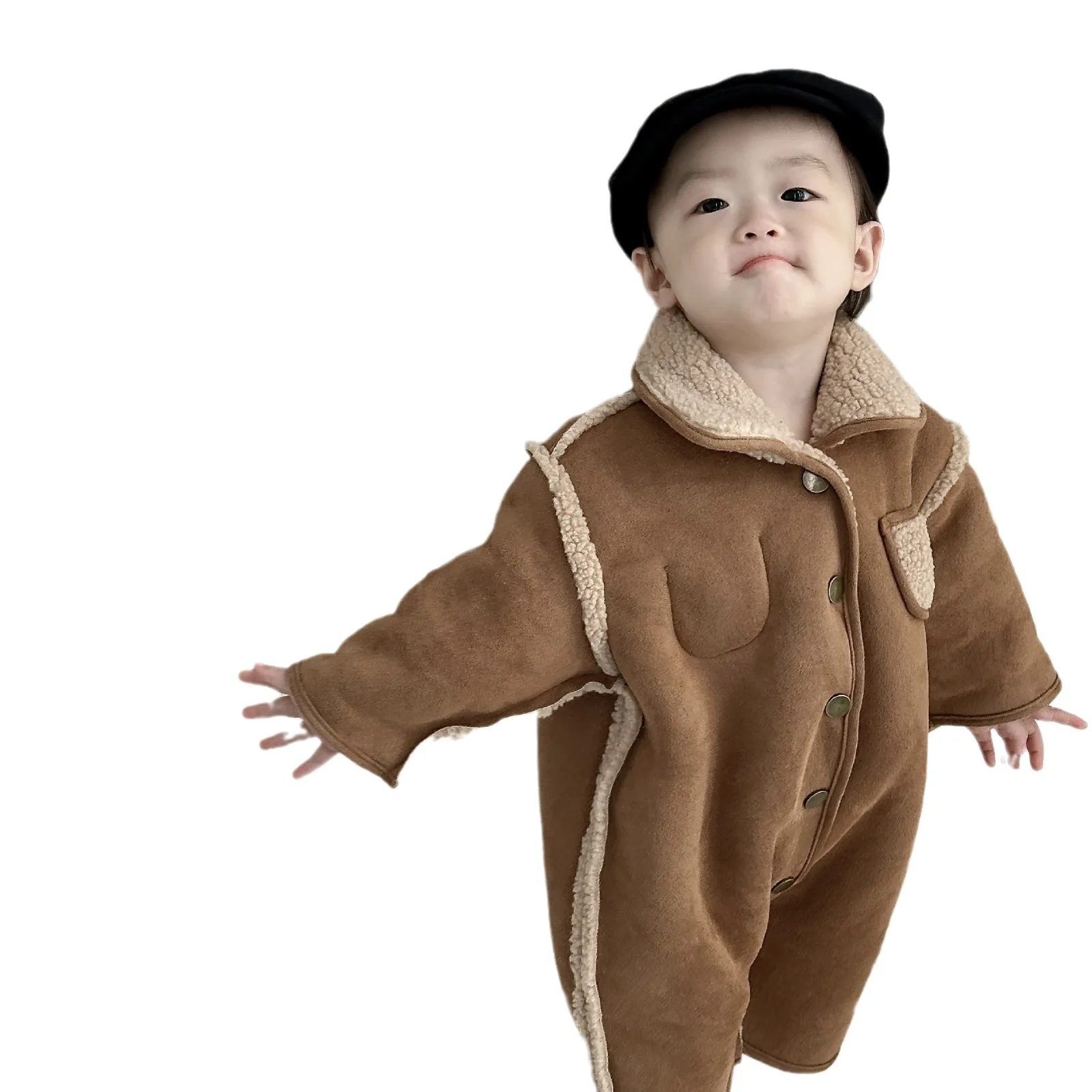 2025 Winter New Baby Warm Lamb Cashmere Romper Plus Velvet Thick Infant Boy Girl Long Sleeve Hooded Jumpsuit Newborn Clothes