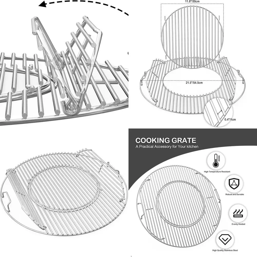 

Upgraded Stainless Steel Double-Hinged Grill Grate for Weber 22 Charcoal Kettle BBQ System