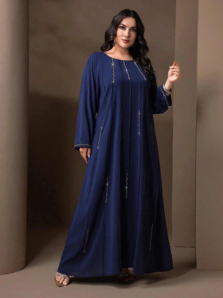 TOLEEN 2024 New Plus Size Women Luxury Elegant Loose Abaya Arabian Party Long Dress Decorated With Water Diamonds, Spring/Summer