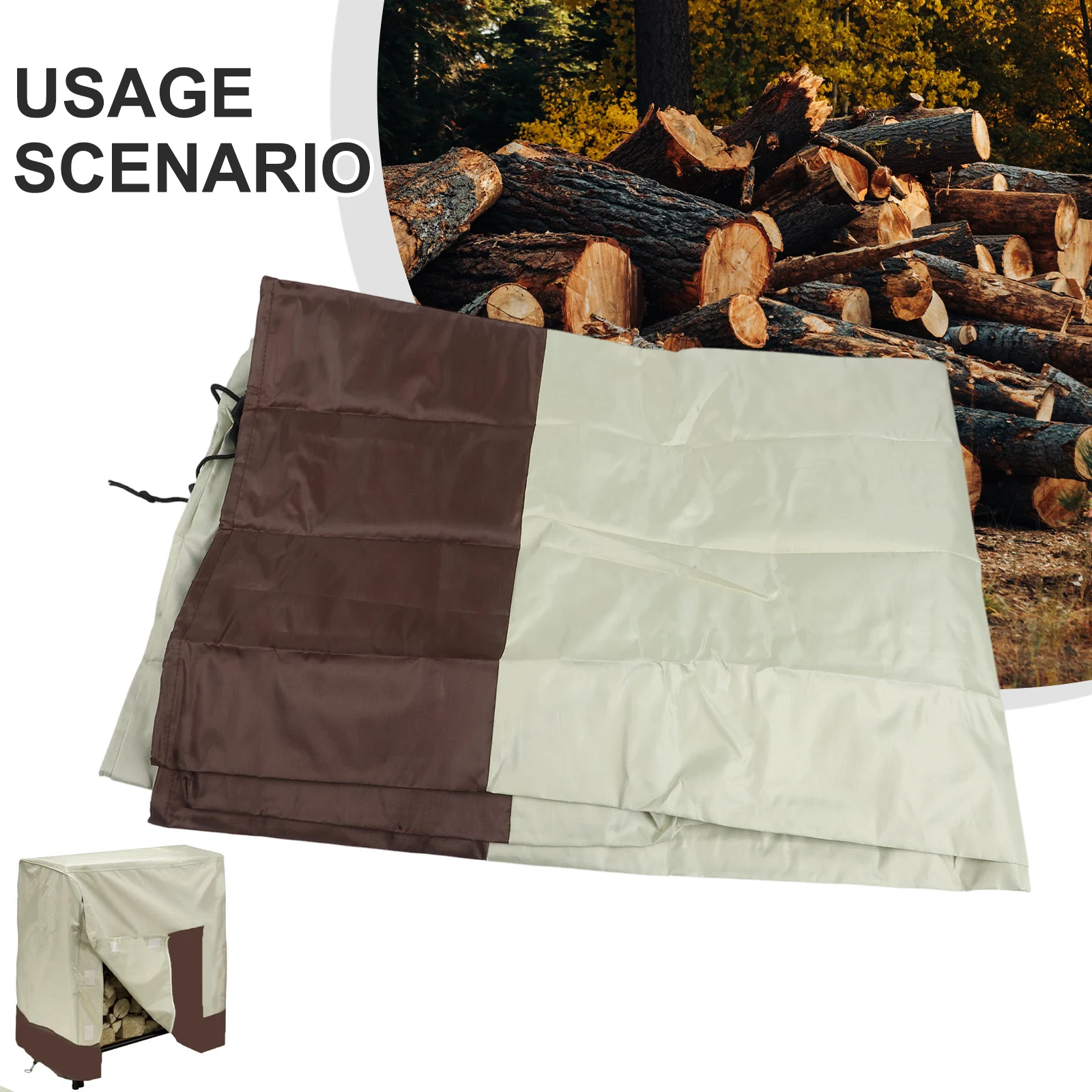210D Oxford Firewood Rain Cover With Ventilation Holes And Padded Handles For Outdoor Wood Shed Storage Protection For Beige
