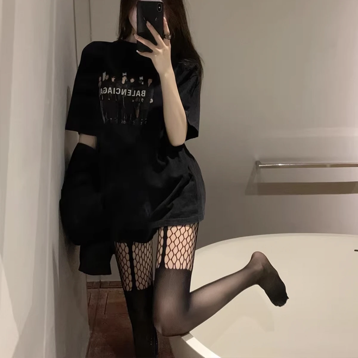 Garter Belt Fish Net Rave Cutout High Waist Tights Japanese Female Net Socks Vulgar  See-Through Porno Party Streetwear 2024