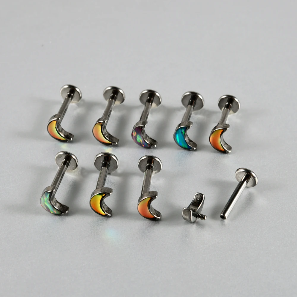 1PC G23 Titanium Moon Flash Film Internal Thread Labret Lip Ring Opal Ear Cartilage Tragus Helix Daith Piercing Body Jewelry