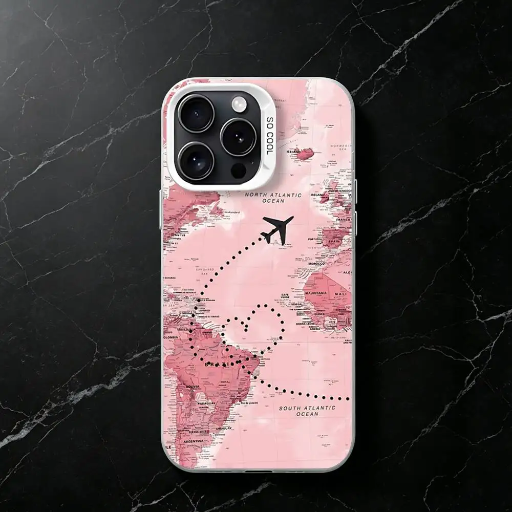 Airplane World Travel Plan Map Phone Case for iPhone 17 16 15 14 13 12 11 Pro Plus Max Mini X XS Air Stylish Cover