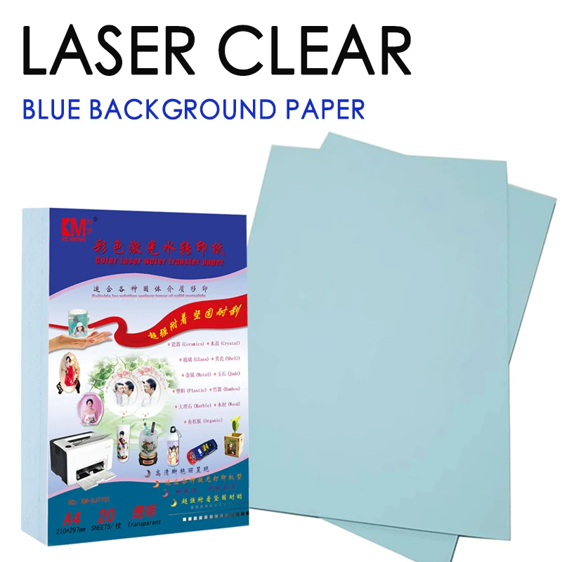 Kemeng Laser Blue Background Water Transfer Decal Paper A4 Transparent Waterslide Decal Paper for Glass Ceramic Flower Model