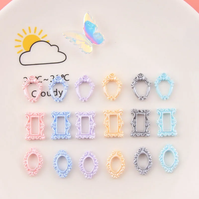 20Pcs Nail Art Photo Frames Design Resin Charms 3 Shapes DIY Resin Art Supplies For Nail Art Decoration Hollow Gem Stones