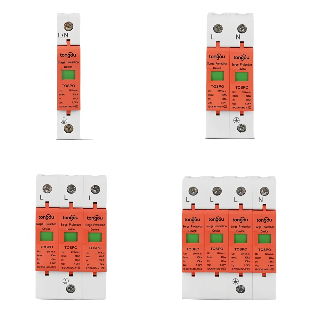 House Surge Protector AC SPD 1P 2P 3P 4P 15KA 40KA 275V Protective Solar Power Arrester Protector Device 15KA~40KA Switch