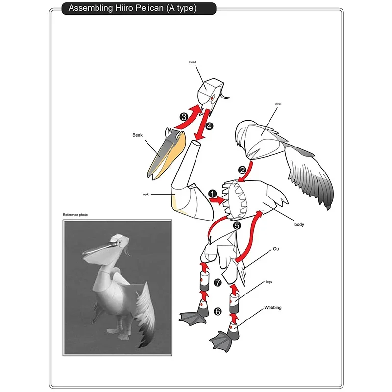 Dalmatian Pelican Origami Art Mini 3D Folded Paper Model Papercraft Animal Figure DIY Kids Adult Handmade Craft Toys QD-275