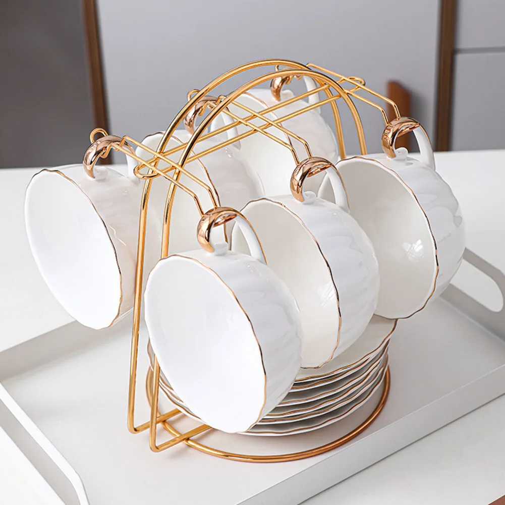 

Golden Tea Cup And Saucer Display Rack Iron Water Drainer Mug Hanger Coffee Cup Hanger For Both Household Restaurant Kitchen