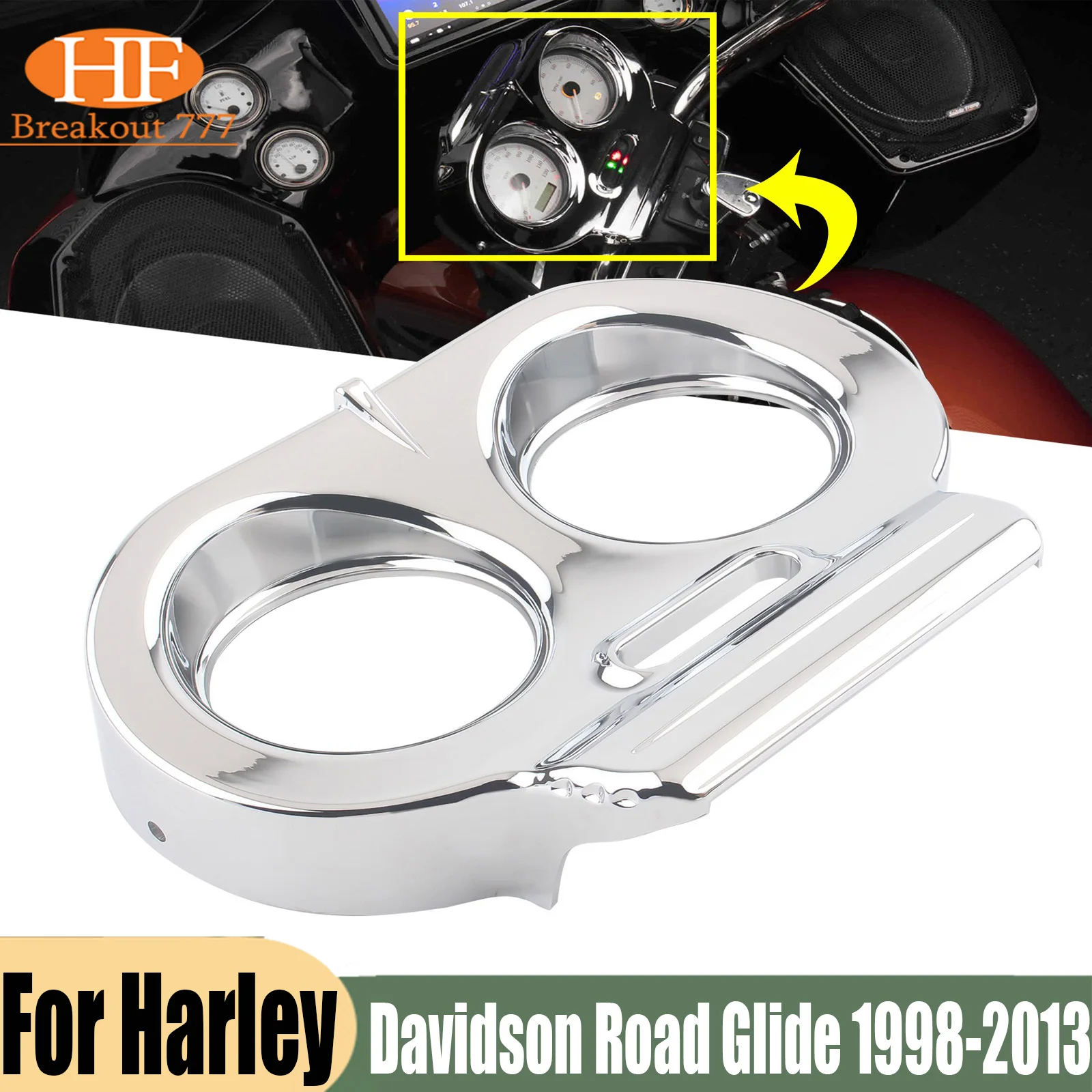 For Harley-Davidson Road Glide 1998-2013  Gloss Black Gauge Top Cover Nacelle Speedo Housing Fairing