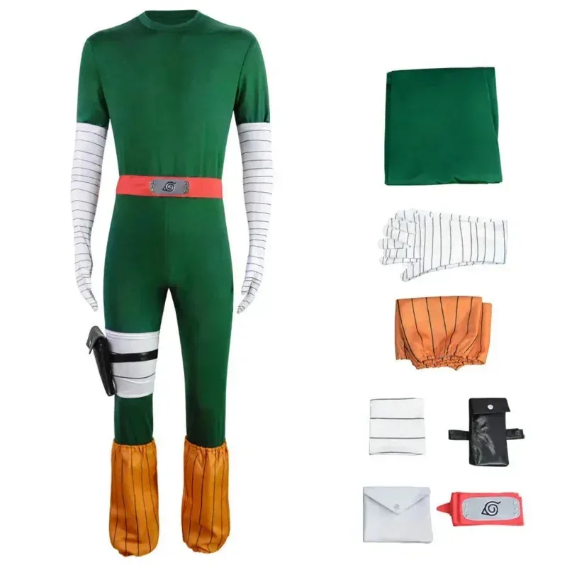 2025 New Japanese Anime Rock Lee Cosplay Costume Wig Jumpsuit Outfits Carnival Suit Halloween Party Unifom AA