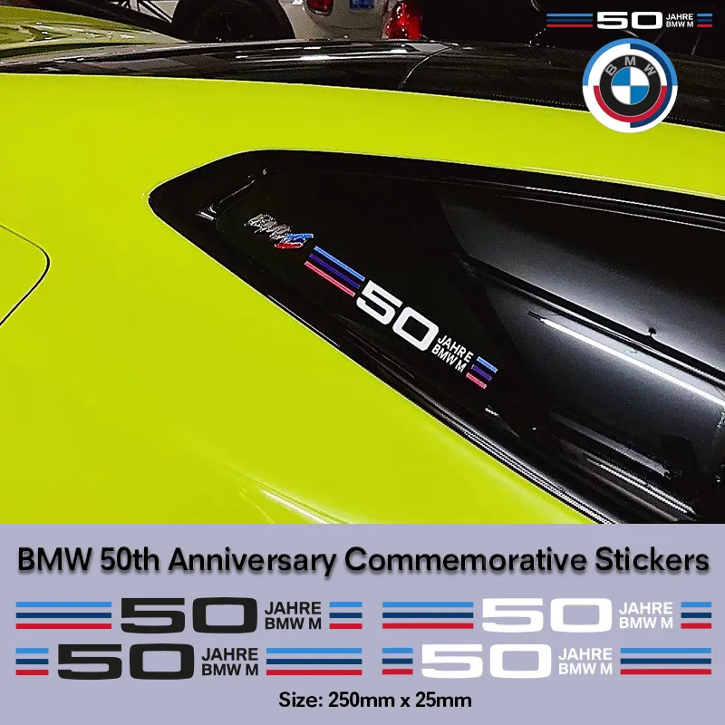 2Pcs BMW 50th anniversary  Car Windows Sticker For BMW E36 E39 E46 E60 E61 E64 E70 E71 E85 E87 E90 E83 F10 F20 F21 F30 E80 M3 M5