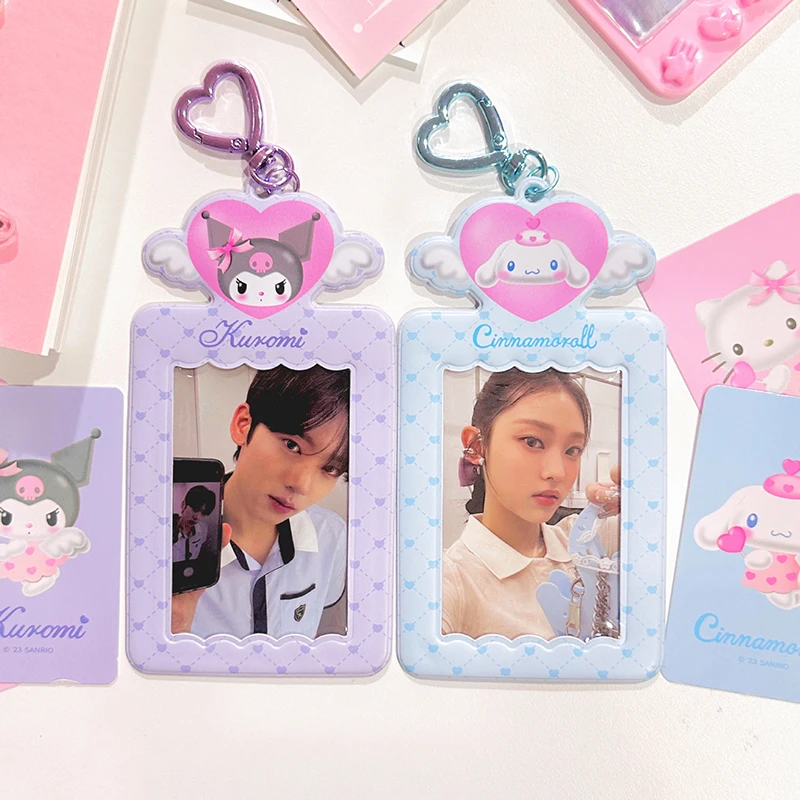 Cartoon Cute Love Angel Protective Case Pendant Keychain Anime Anti Lost Card Storage Bag Photocard Protective Cover For Girls