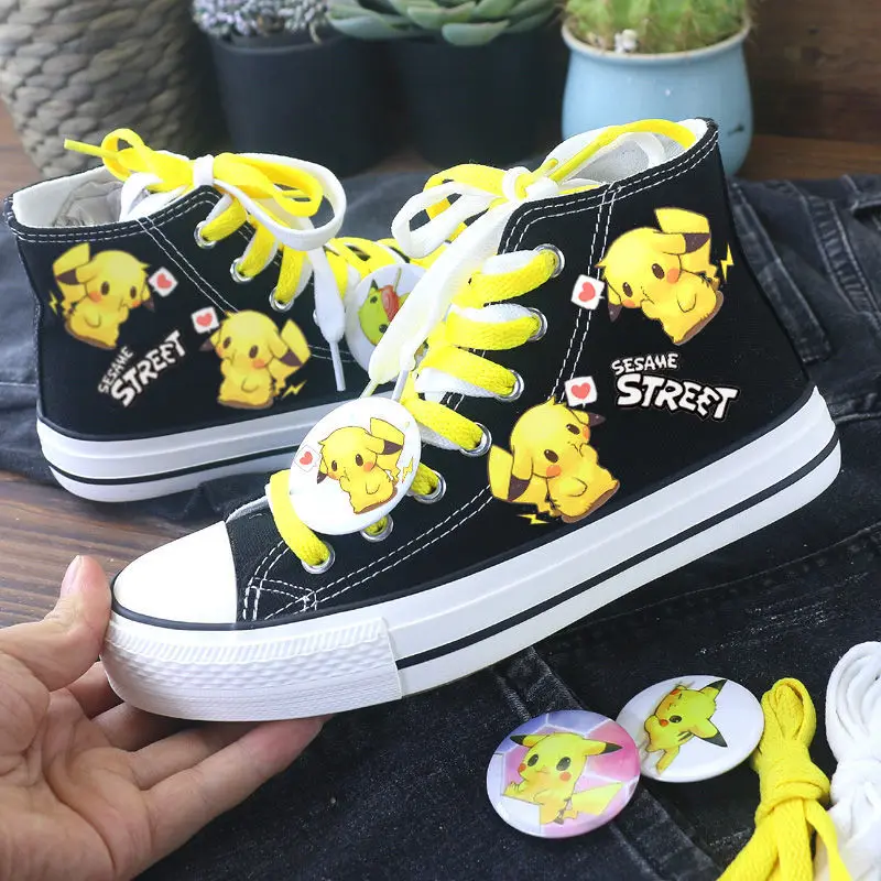 plus size Pikachu High Top Canvas Leather Kachu Collaboration Spring Autumn New Student SportS And Leisure Shoe women shoes