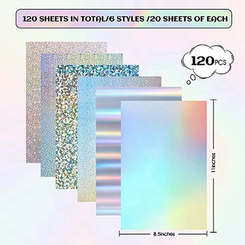 120Pcs Thick Metallic Holographic Card Stock 8.5X11inches Mirror Paper Sheets For Craft Cardboard Letter Poster Supplies