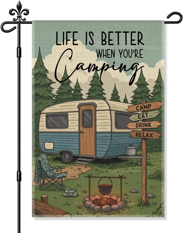 Life Is Better When You're Camping Garden Flag, Funny RV Welcome Yard Flags for Outside, Campsite Gifts for Friend Famil YYN hhz