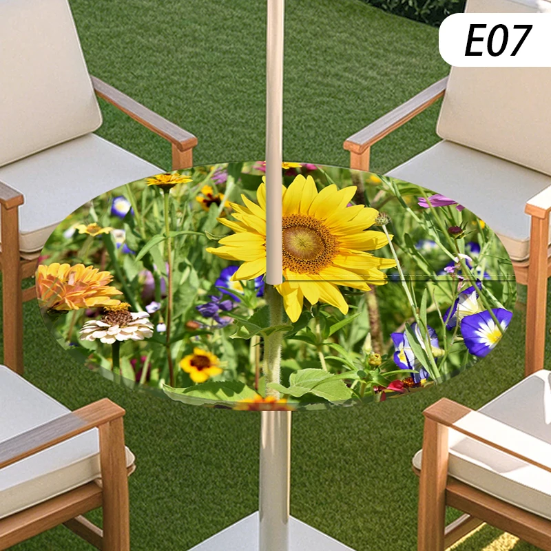 Image 6: Housse de table ronde pour parasol d'extérieur, nappe élastique ajustée, imperméable, pour pique-nique, camping, cour