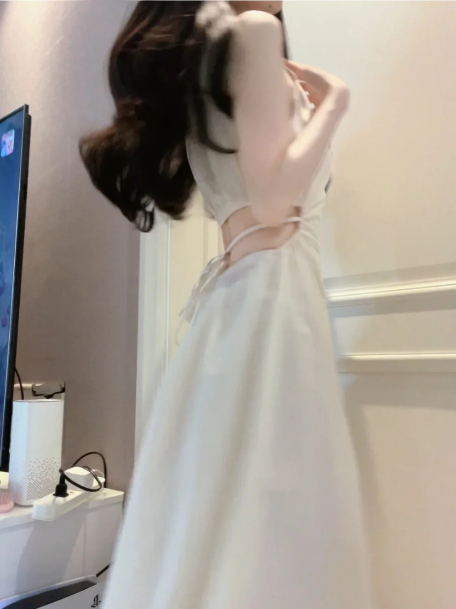 

Белое летнее пляжное платье Ele для подружек невесты, женское, с поясом, на бретельках, длинное, в стиле феи