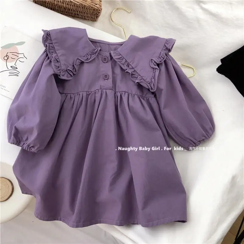 Girls\' Autumn Dress 2021 New Dream Doll Collar Solid Color Dress Children\'s Cute Princess Dress