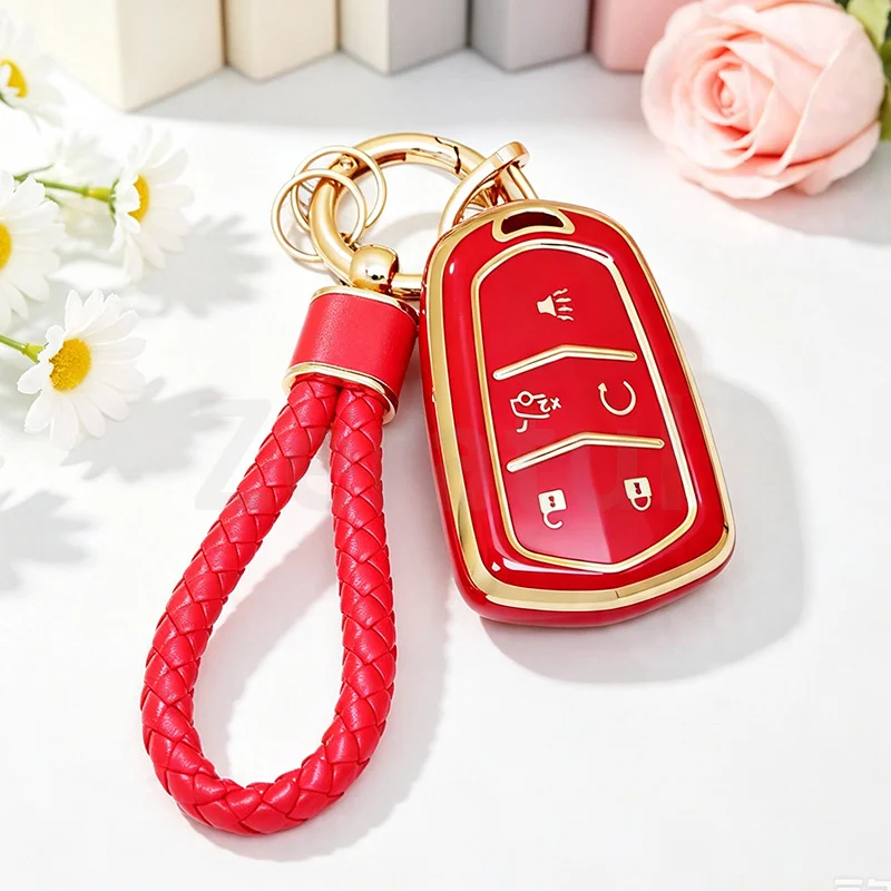 Gold Edge TPU Remote Keyless Shell Holder Car Key Case Cover for Cadillac ATS CT6 CTS DTS XT5 Escalade ESV SRX STS XTS ELR