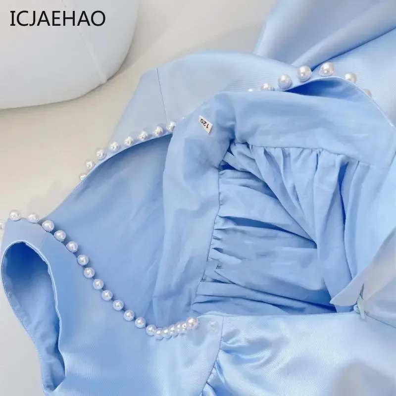 2025 vestido de bebê menina sem mangas cetim miçangas simples cor sólida crianças princesa criança nobre roupas presente aniversário