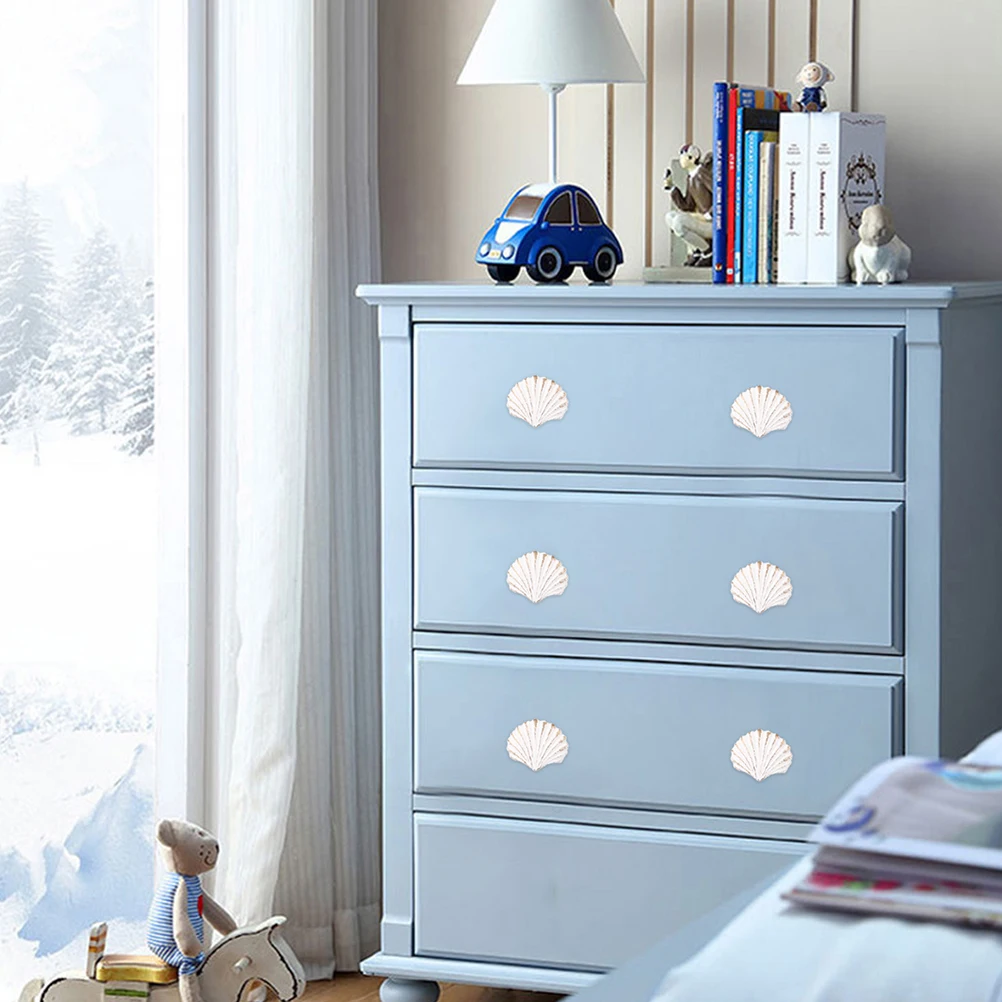 

2PCS Seashell Handle Door Handles White Scallop Retro Ocean Cabinet Pulls Single Hole Wardrobe Hardware Beach Style