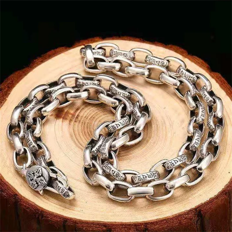 Blessing Buddhist Six Character Scripture Necklace Men Jewelry Vintage Vajra Buckle Chain Necklace Male Choker Accessories