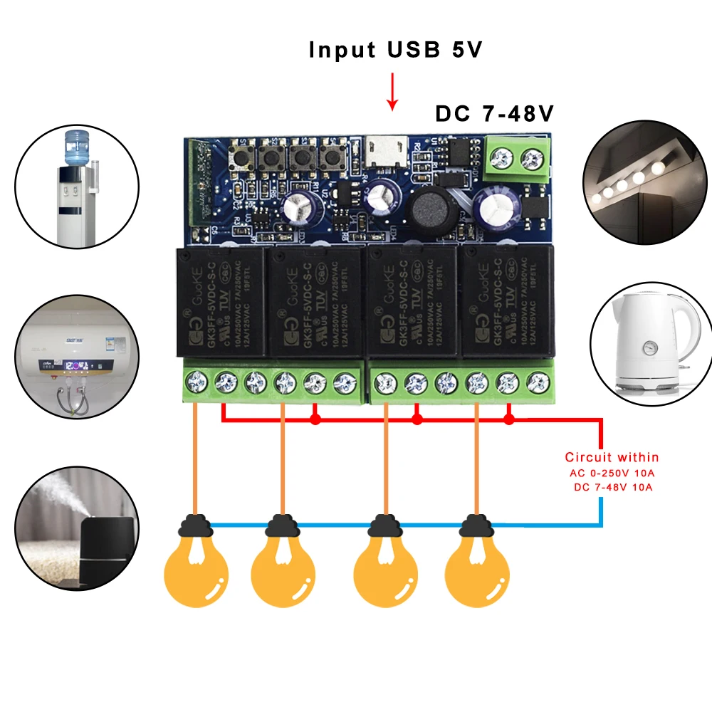 5/10pcs EWelink Smart Switch Wifi RF DC 5V 12V 24V 48V 4 CH ricevitore relè controllo della luce per Smart Home funziona con Alexa/Google