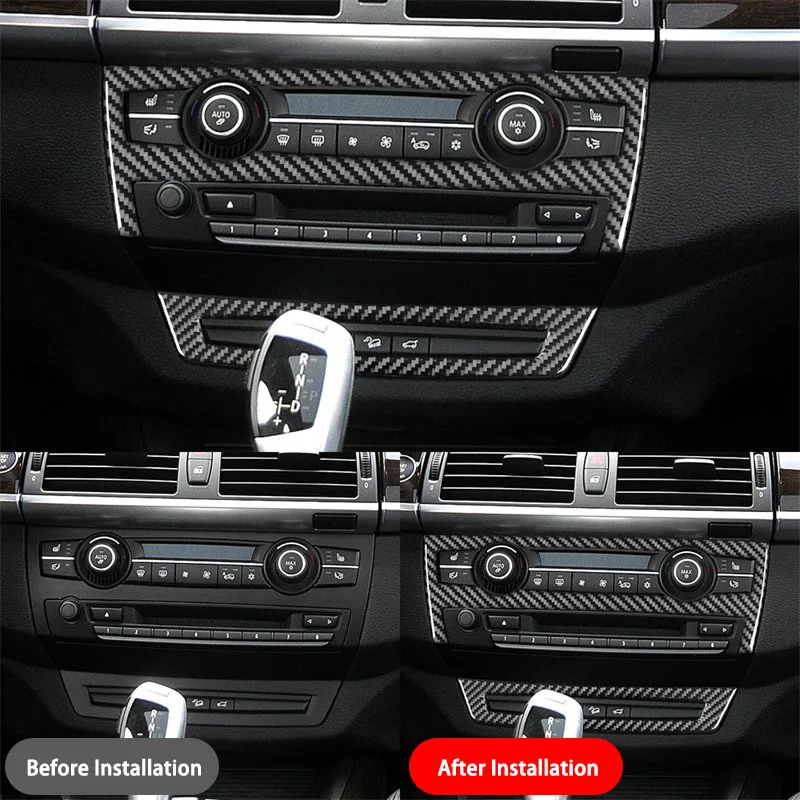 لسيارة BMW X5 X6 E70 (2010-2015)، ملصق داخلي مميز من ألياف الكربون للتحكم المركزي للسيارة ولوحة CD ملحقات السيارات المخصصة
