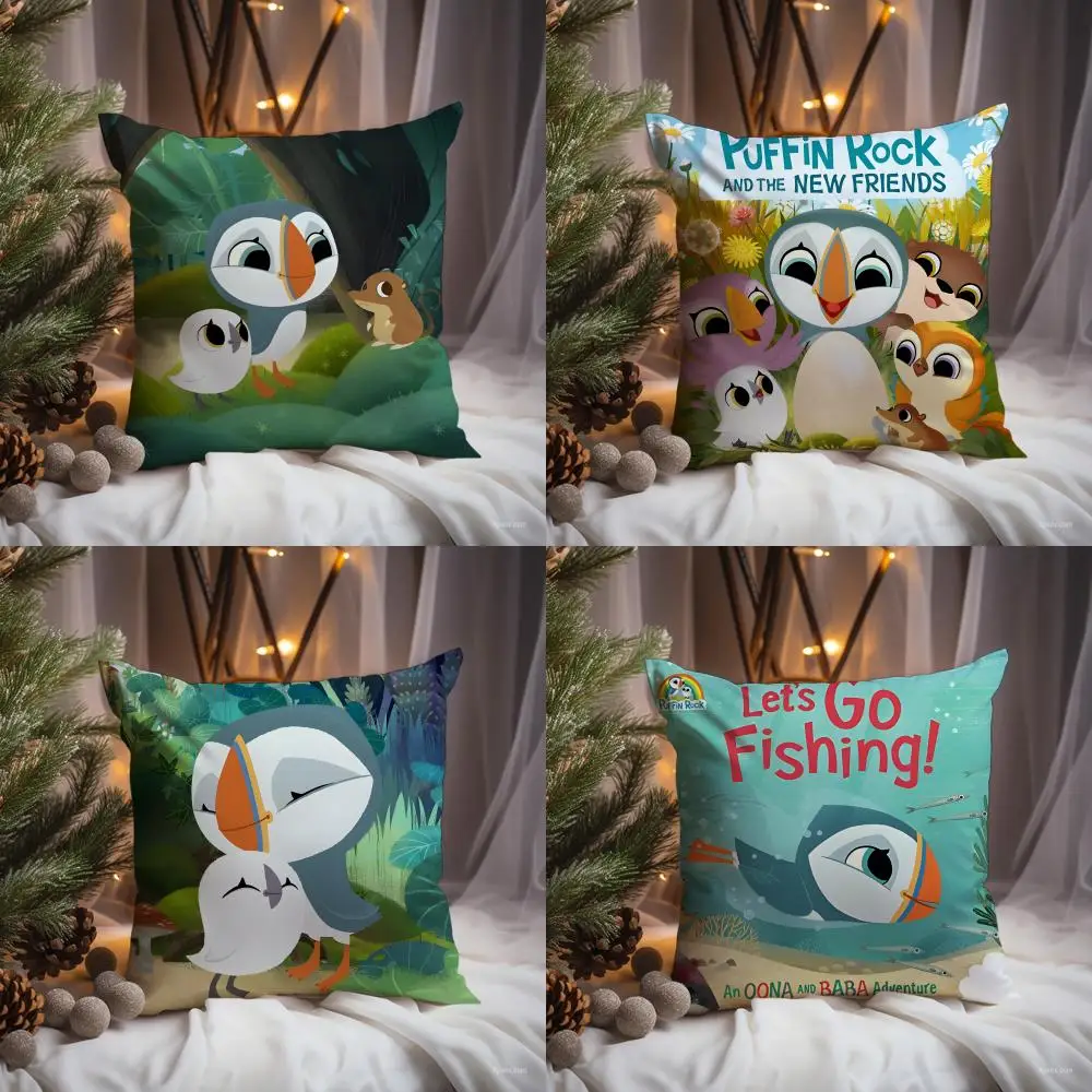 Cartoon Puffin Rock Cushion Cover Premium Comfort Reversible Pillow Cove - Two in One Design for Any Room & Car Interior