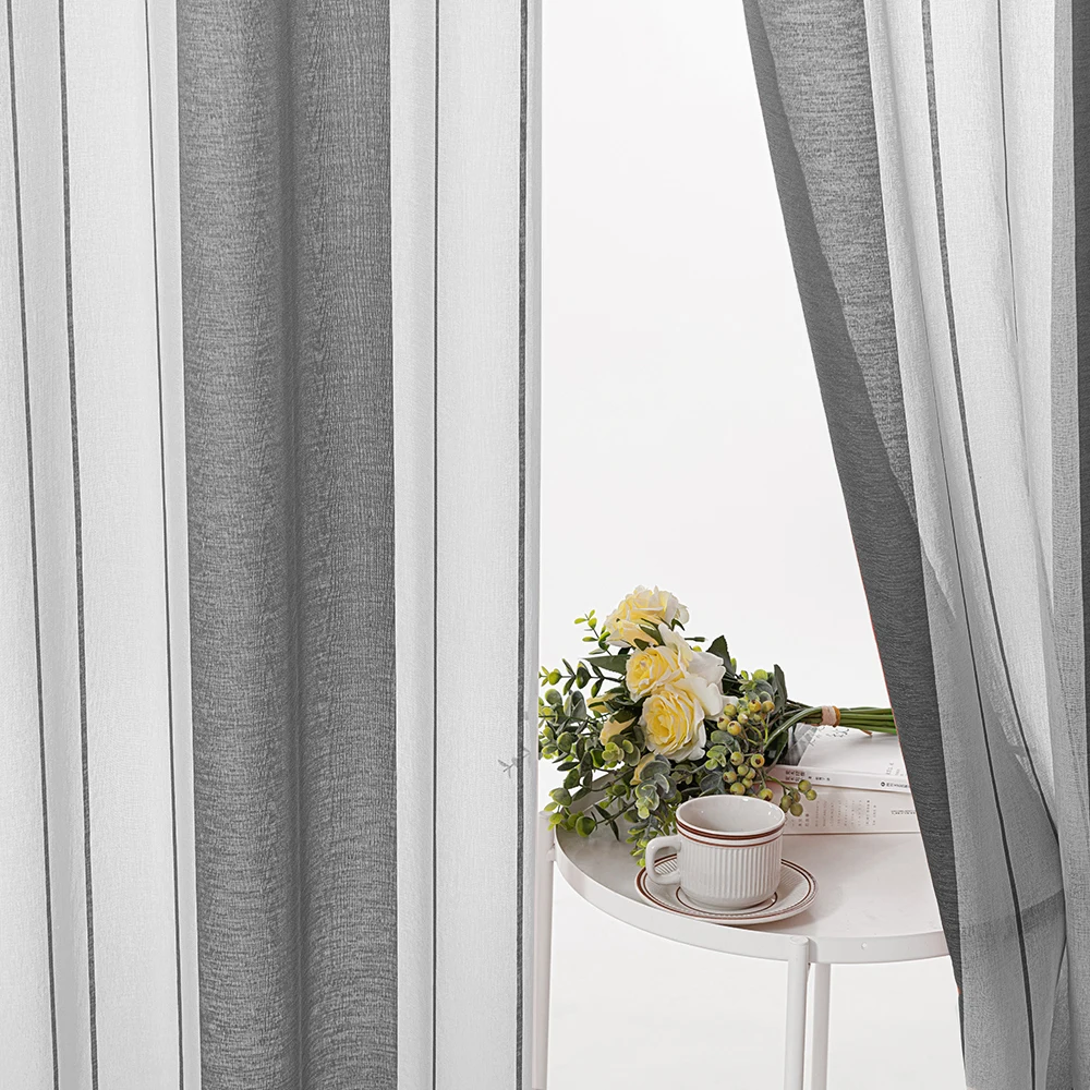 Broad Striped Sheer Curtains for Bedroom Living Room Beige Tulle Curtains for the Room Kitchen Window Treatments Drapes