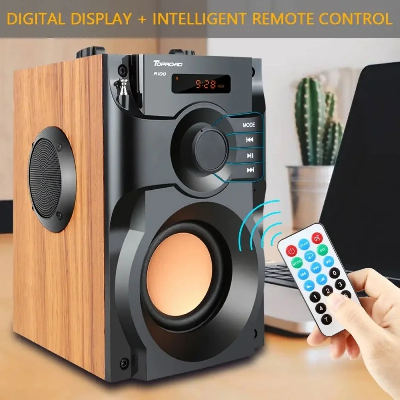 Wooden Bluetooth Speakers High Power Caixa De Som Home Karaoke with MIC Outdoor Portable Sound Column Wireless Stereo Subwoofer