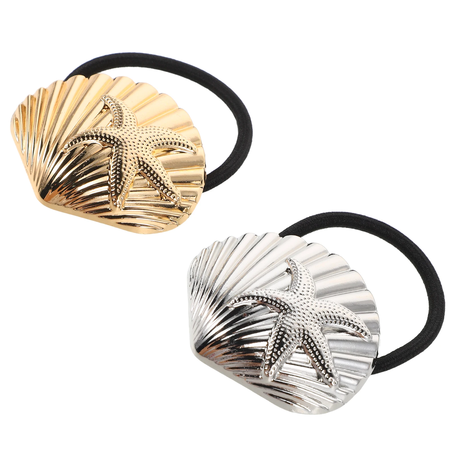 

2pcs Retro Shell Hair Ropes Elastic Ponytail Holders Stretchy Cords Vintage Accessories Seashell Comfortable Metal